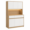 Wood Sideboard Buffet Cabinet with White Doors and LED Light 200cm