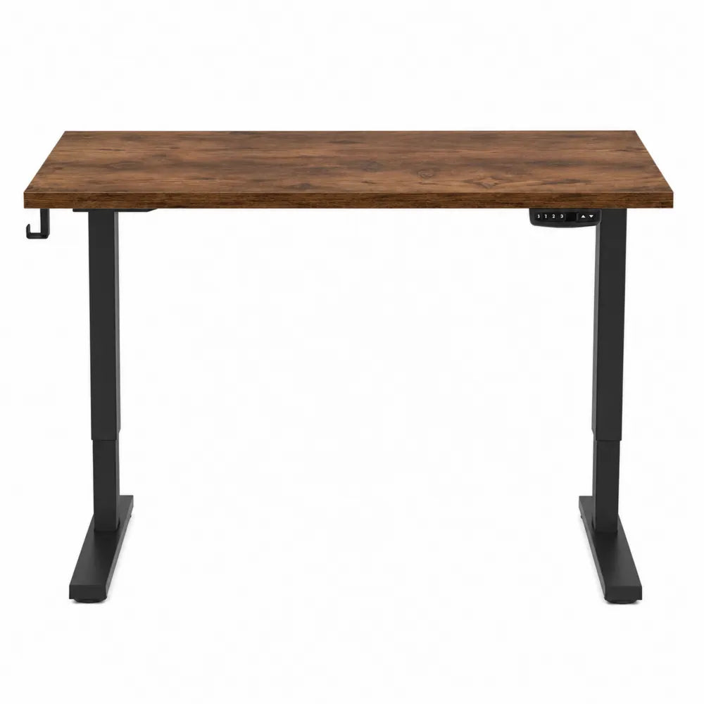 Adjustable Height Desk with Walnut MDF Top and Black Metal Legs