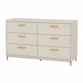 6-Drawer Wood Dresser with Metal Handles Beige 140 cm x 40 cm x 80 cm