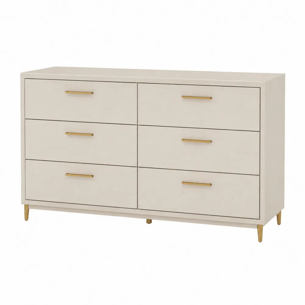 6-Drawer Wood Dresser with Metal Handles Beige 140 cm x 40 cm x 80 cm