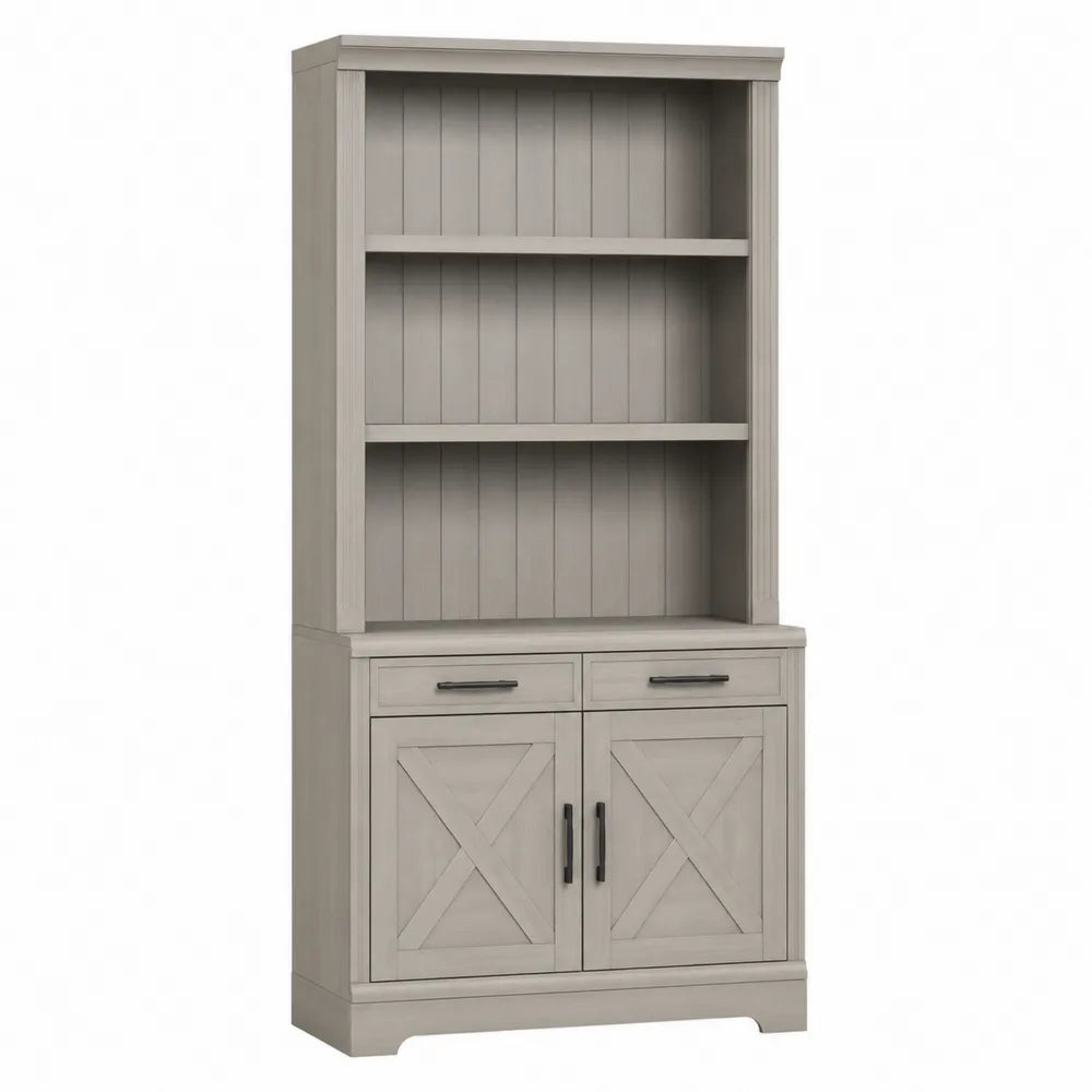 Tall Rectangular Wood Bookcase with Storage Cabinet Gray