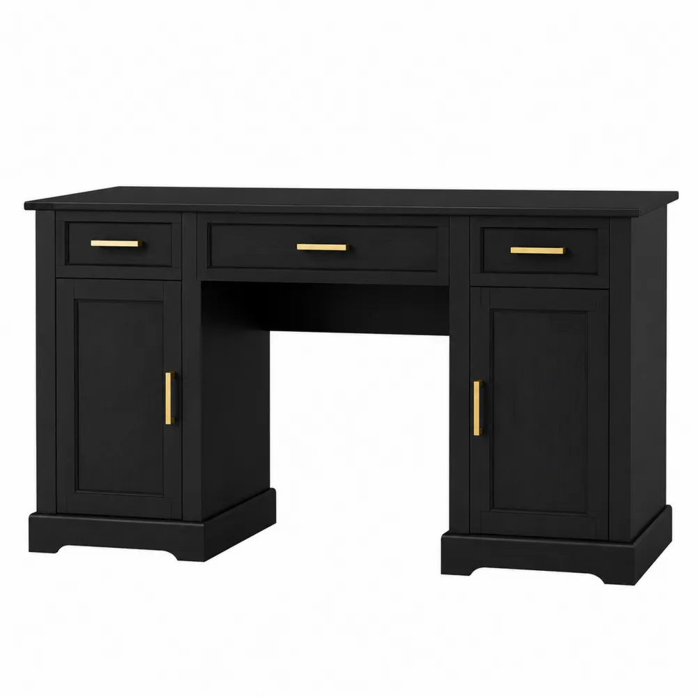 Black Wooden Desk with Gold Handles