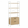 Wood and Metal Bookshelf with Drawers White Oak Finish 60cm x 30cm x 140cm