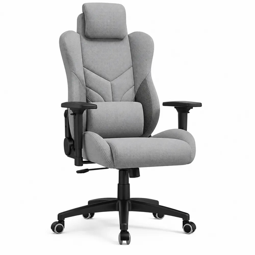 Office Chair Fabric High Back Adjustable Armrests Gray