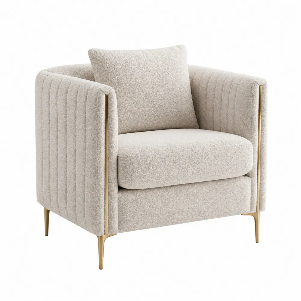 Beige Bouclé Armchair with Metal Legs