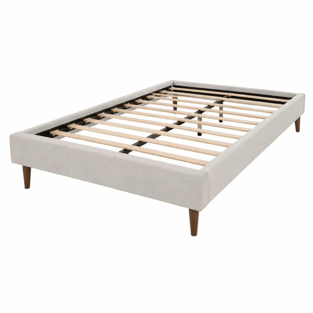 Queen Platform Bed Frame Upholstered Fabric Beige 203cm x 153cm