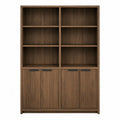 Walnut Wood Bookcase with Doors and Shelves