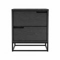 Two-Drawer Oak Veneer Nightstand Black 60cm x 40cm x 70cm