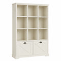 Engineered Wood White 12-Cube Storage Bookcase with 2 Cabinet Drawers