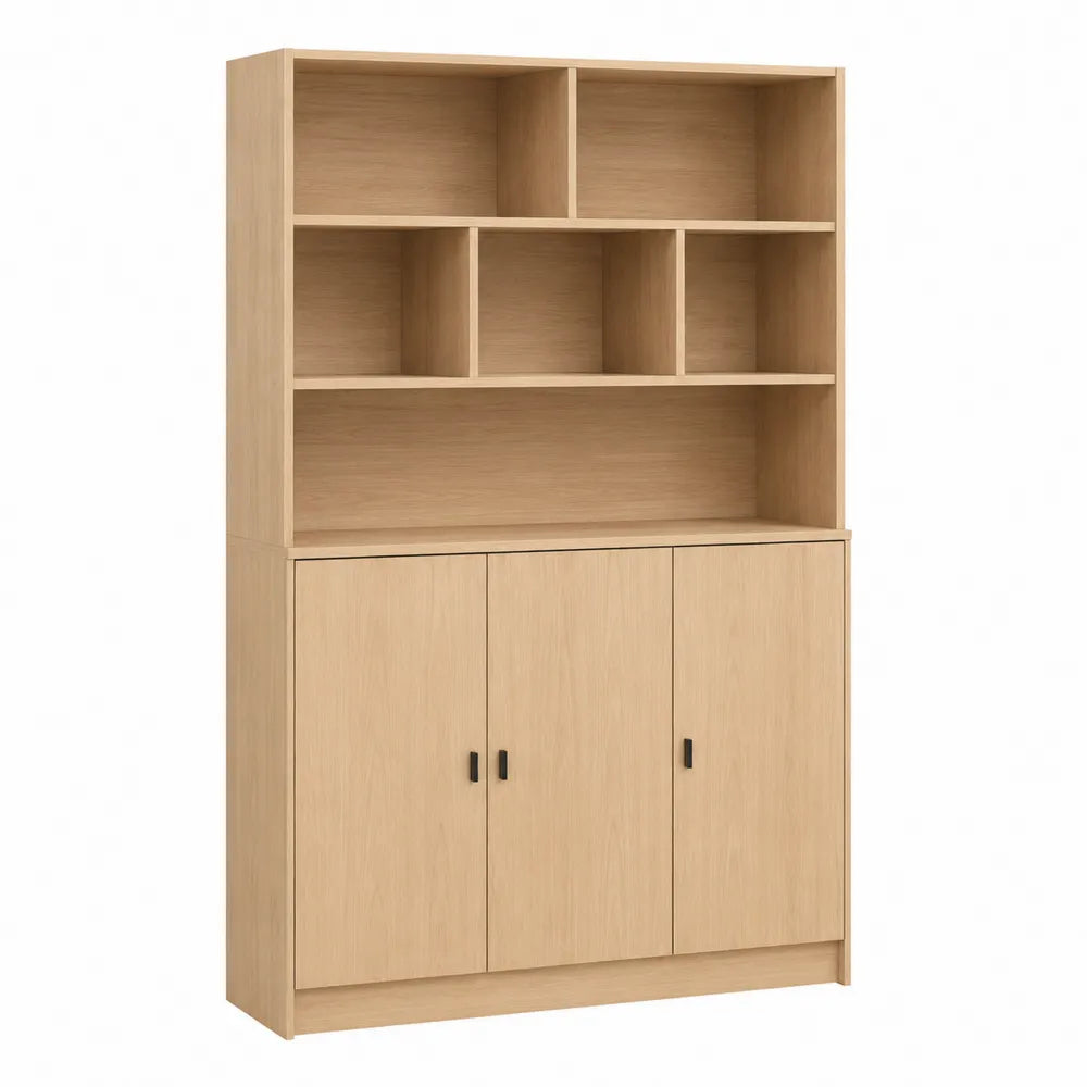 Tall Wooden Storage Cabinet with Shelves Oak Finish 180cm Height