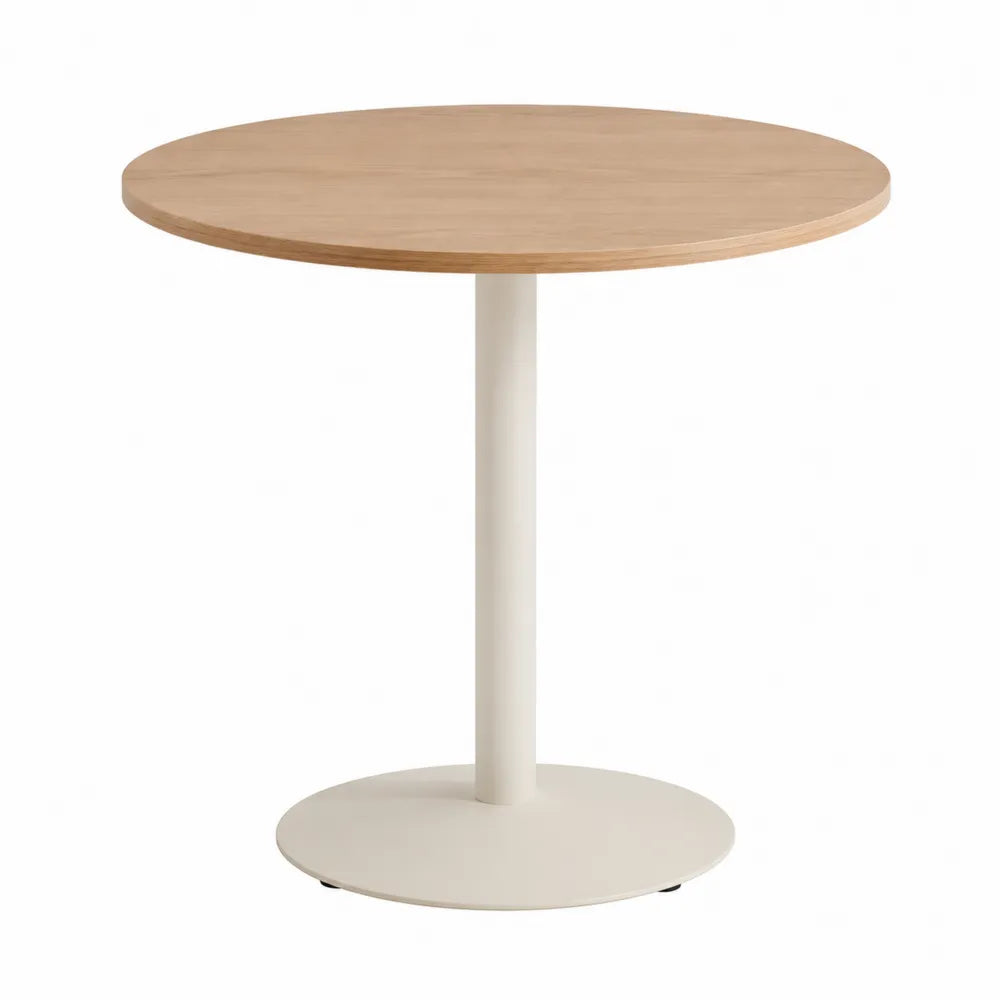 Round Dining Table Wood Top Metal Base Beige 80cm Diameter