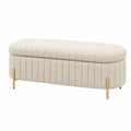 Fabric Upholstered Storage Bench with Metal Legs 120cm Beige