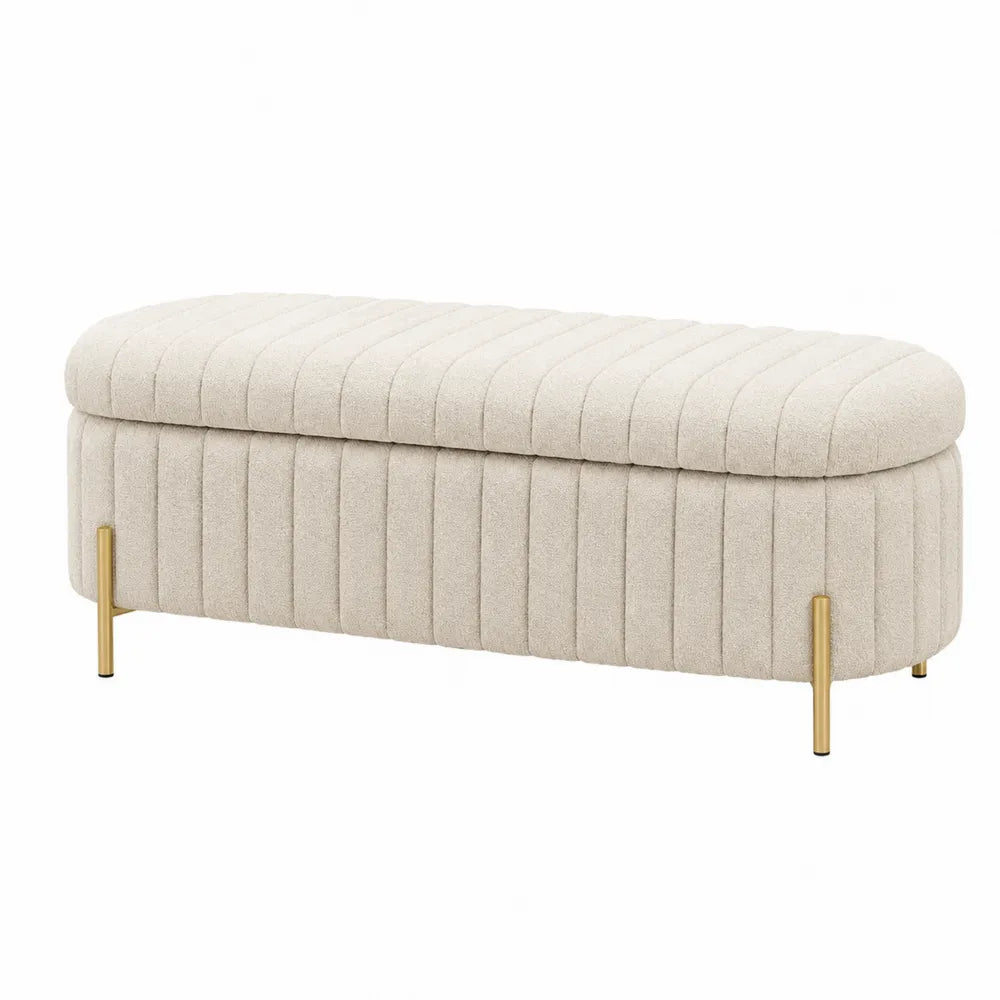Fabric Upholstered Storage Bench with Metal Legs 120cm Beige