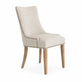 Linen Upholstered Dining Chair with Solid Wood Legs in Beige