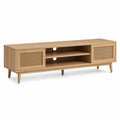 Oak TV Stand with Rattan Doors 160x40x50 cm