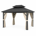 Square Metal Frame Gazebo with Steel Roof and Polyester Curtains 3m x 3m
