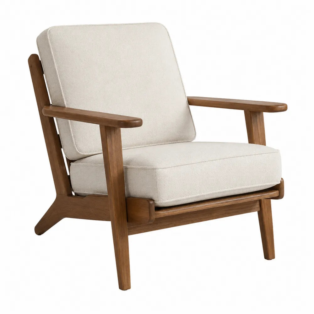 Wood Frame Lounge Chair with Polyester Cushions Beige