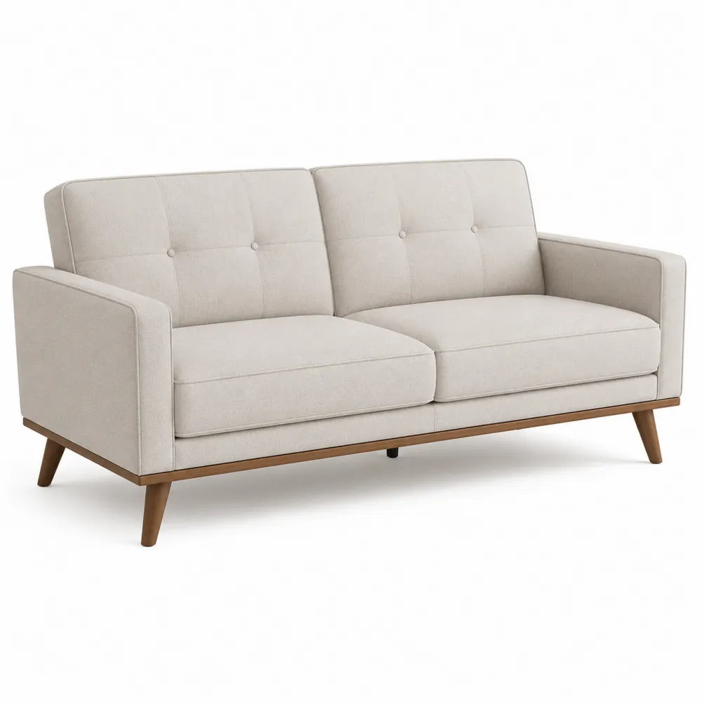 Beige Fabric 2-Seater Sofa with Solid Wood Legs