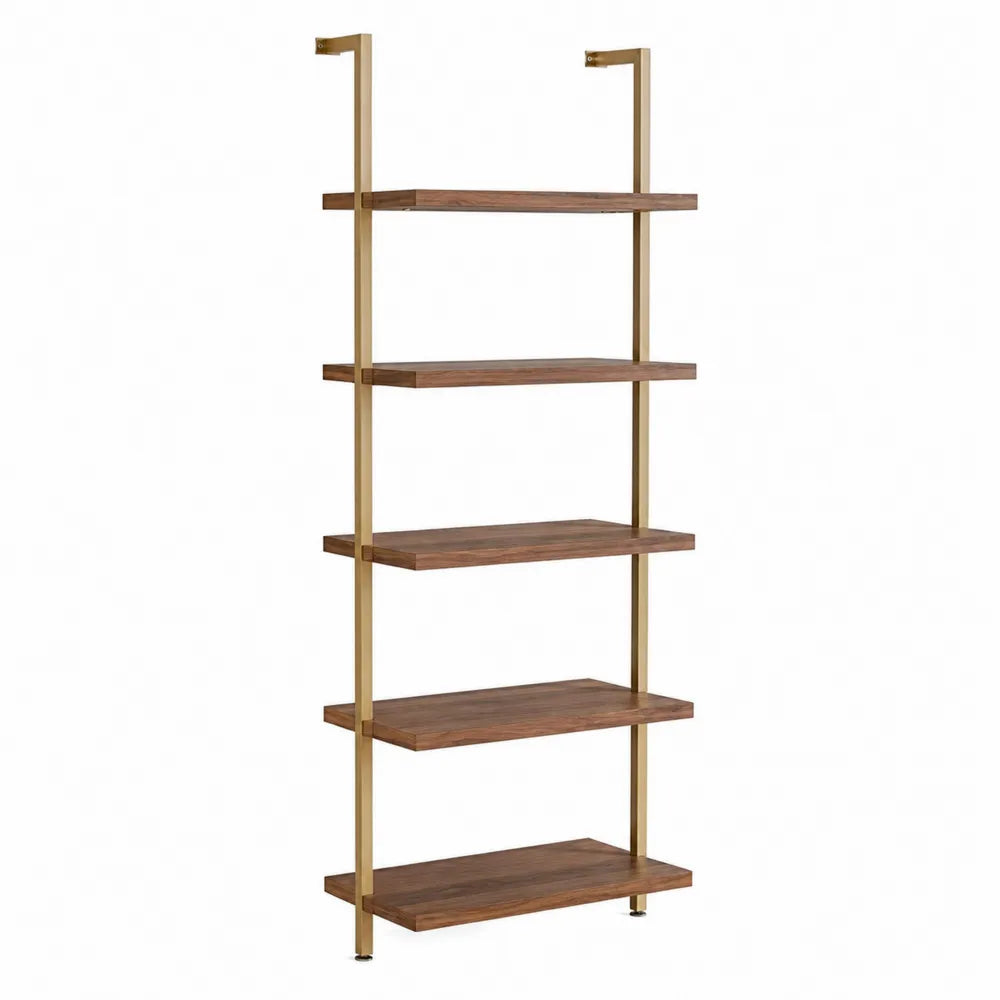 Five-Tier Wood and Metal Wall-Mounted Bookcase