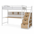 Metal and Engineered Wood Loft Bed with Desk and Storage Stairs 200x100x175cm