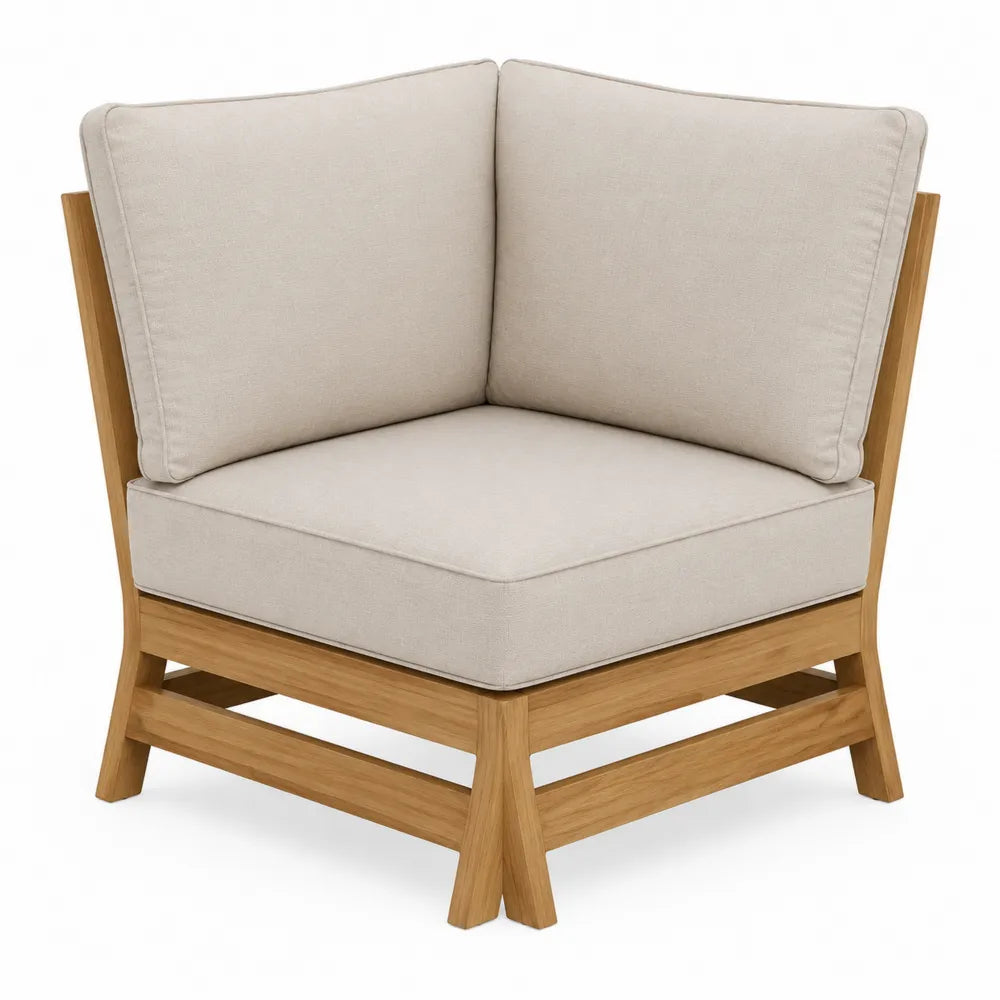 Outdoor Corner Chair with Oak Frame and Beige Polyester Cushions