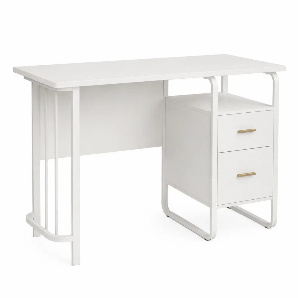 White MDF and Metal Desk with Drawers 120cm x 60cm x 75cm