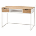 Wooden Top Metal Frame Desk with Drawers Natural/White