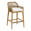 Teak Outdoor Bar Chair with Rope Back, Beige Cushion, 105cm