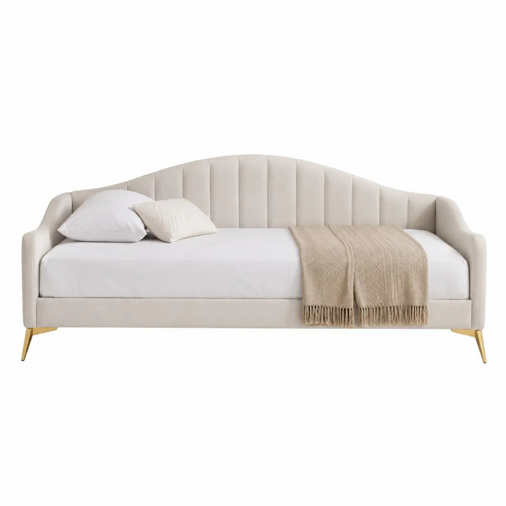 Velvet Daybed with Gold Metal Legs, Beige