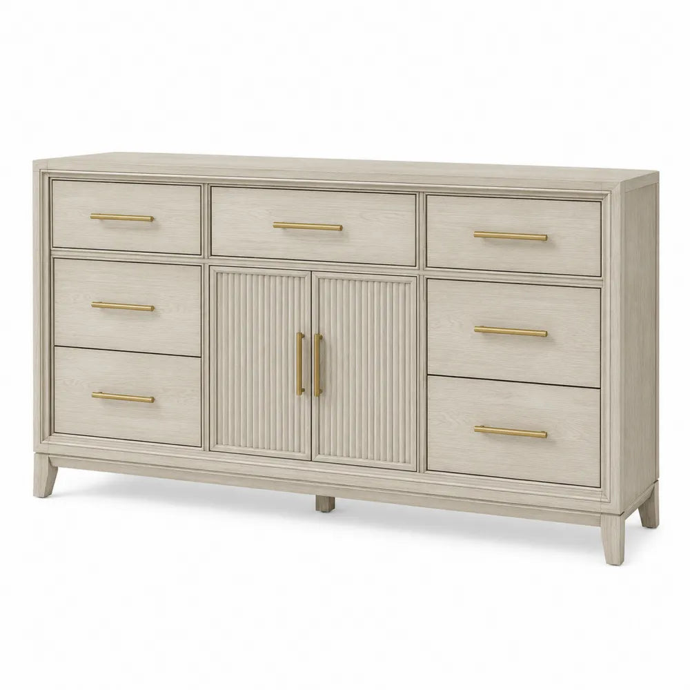 Wood Dresser with Gold Handles Light Beige 8 Drawers 2 Doors – Lutrivaneo