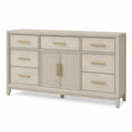 Wood Dresser with Gold Handles Light Beige 8 Drawers 2 Doors