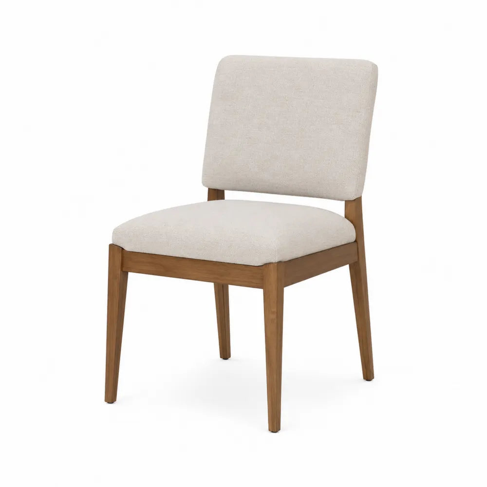Wood Frame Upholstered Dining Chair Beige Fabric