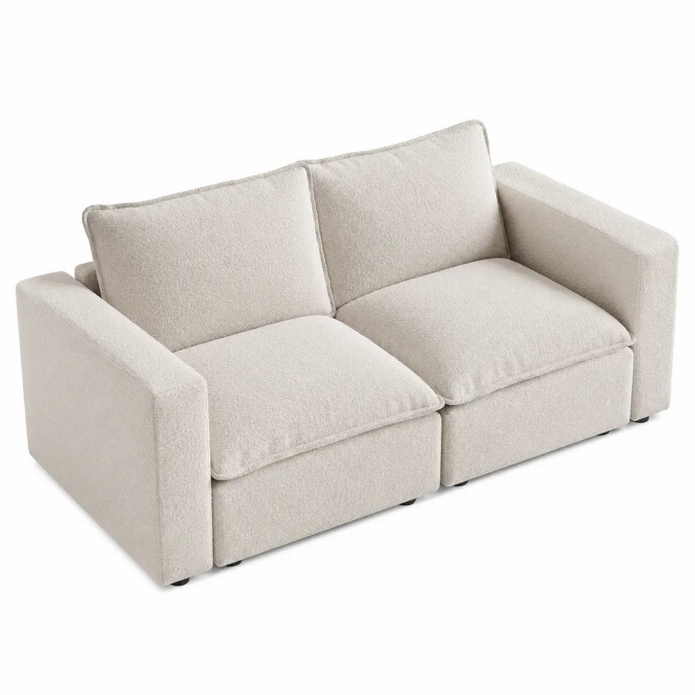 Beige Two-Seater Sofa Bouclé Fabric Upholstery 150cm