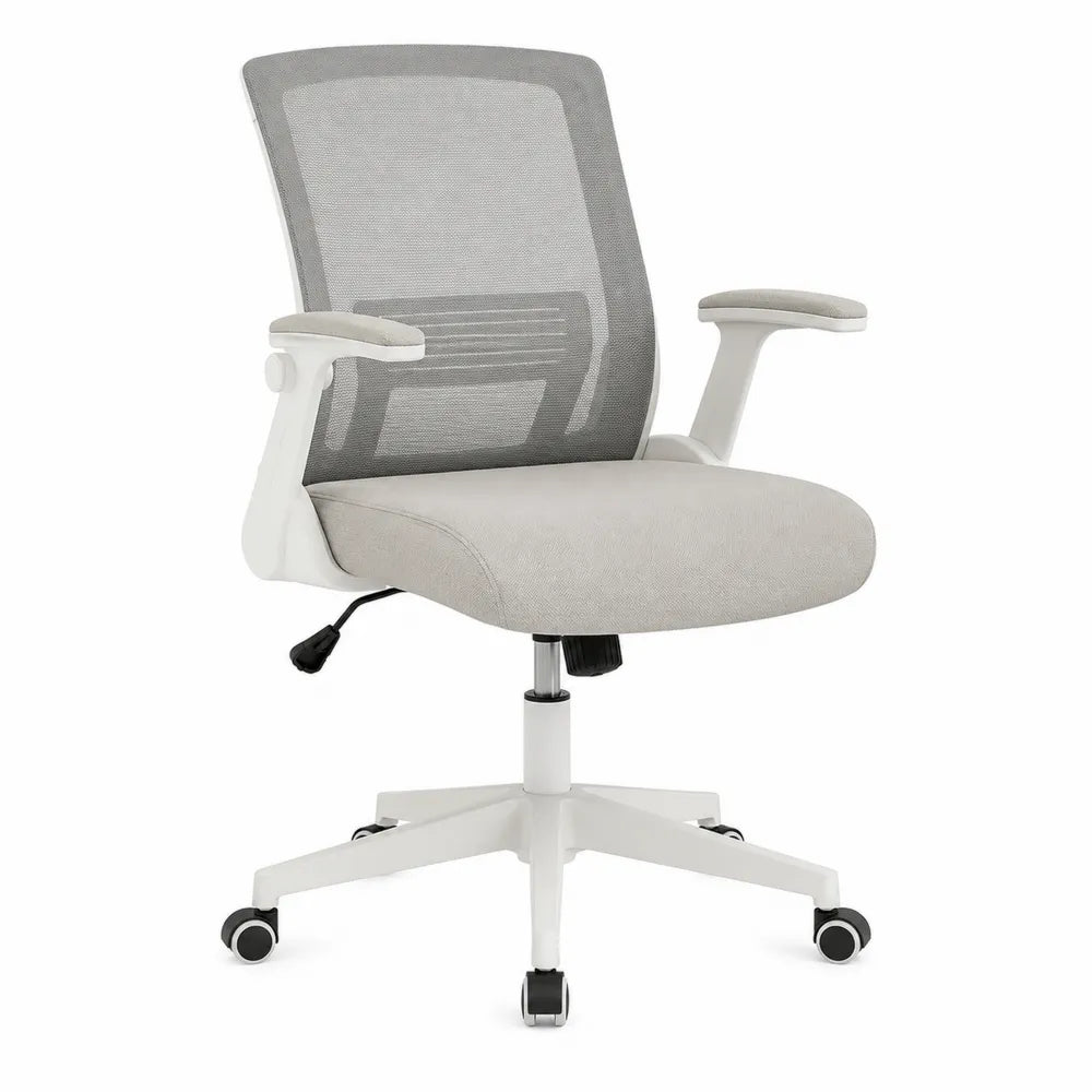 Office Chair Mesh Back Polyester Seat Adjustable Swivel Grey White