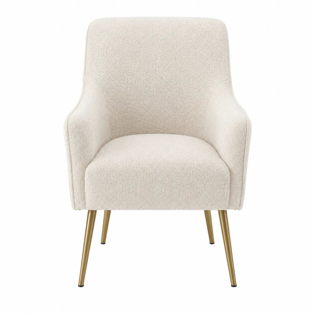 Modern Armchair with Bouclé Fabric and Metal Legs Beige 80cm High