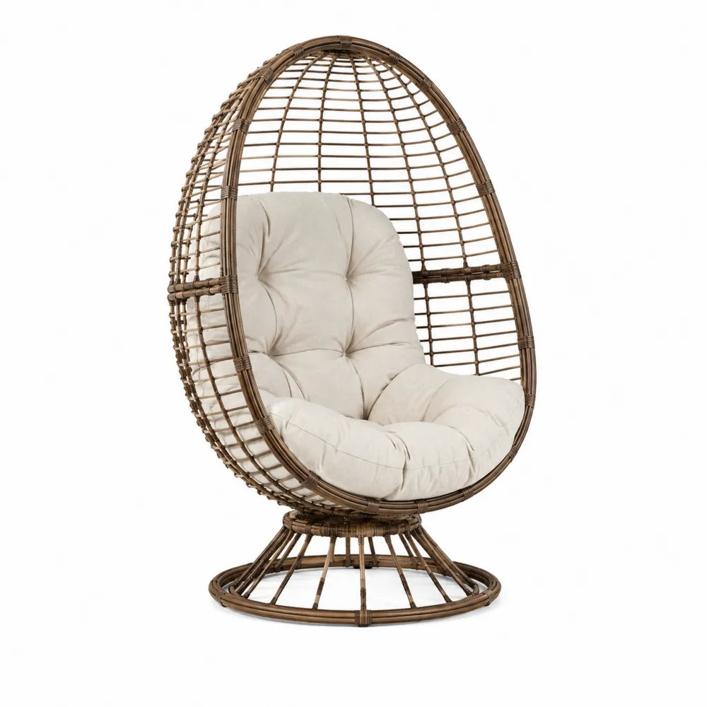 Outdoor Egg Chair with PE Rattan and Beige Cushions