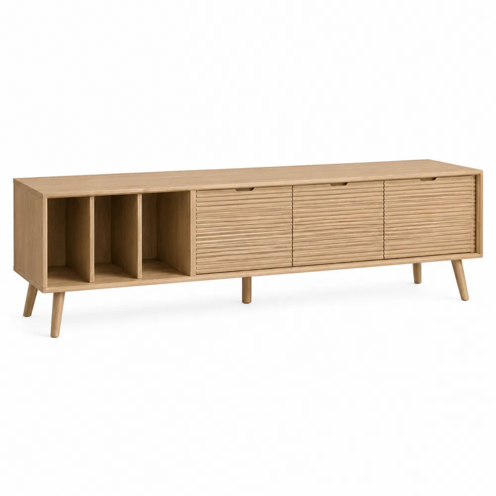 Oak Wood TV Stand with Shelves and Cabinet, 150cm