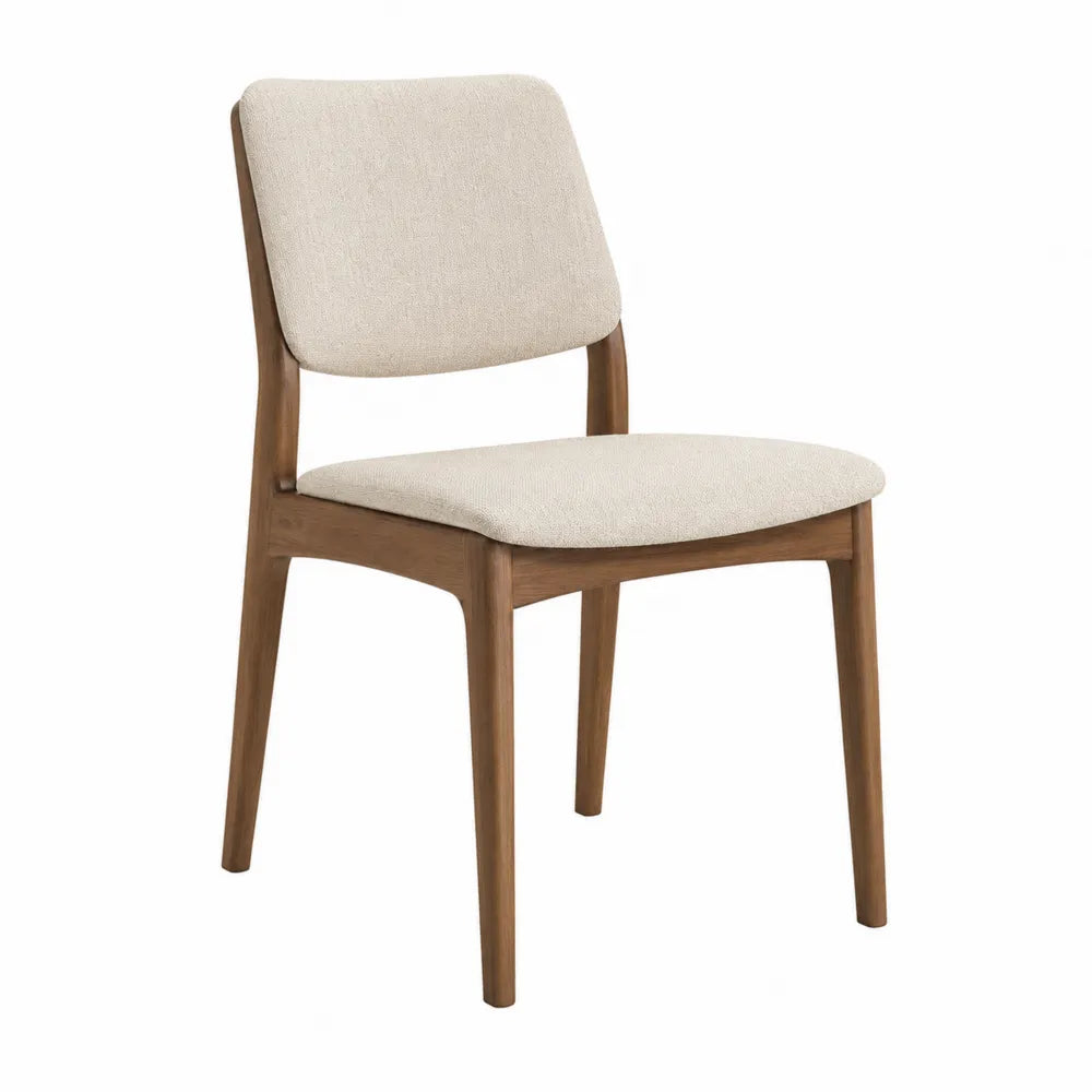 Dining Chair Wood Frame Polyester Fabric Beige 40cm x 45cm x 85cm