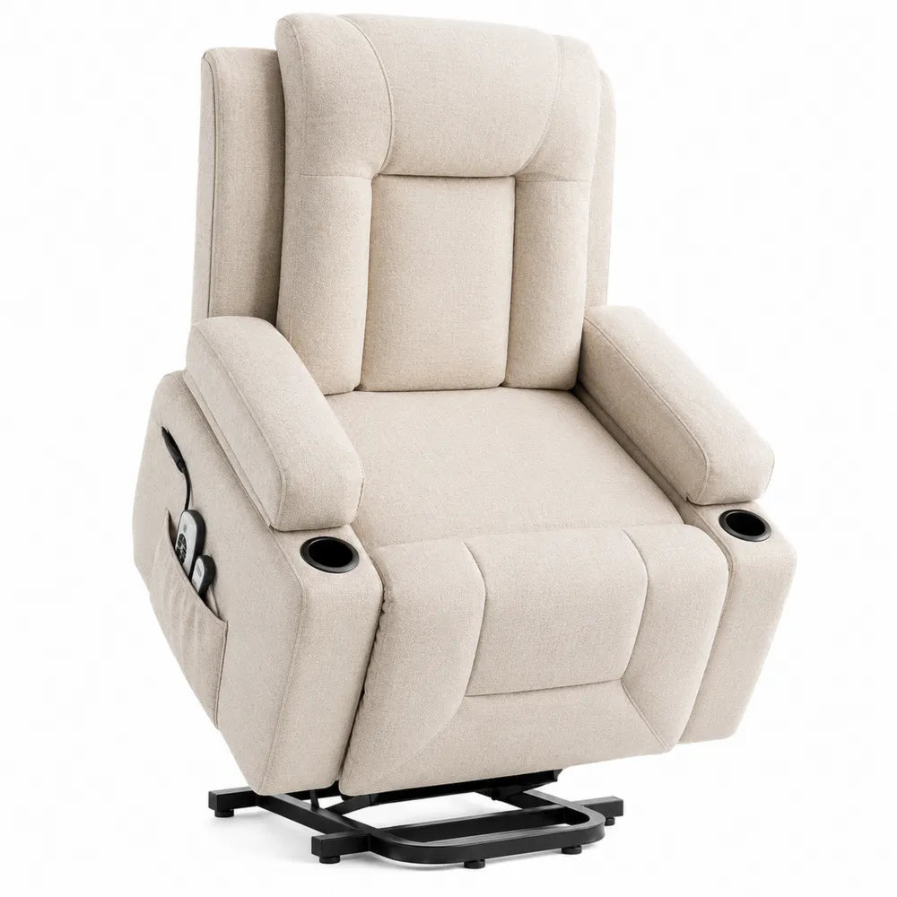 Reclining Lift Chair with Linen Fabric and Cup Holders Beige 101cm x 95cm x 110cm