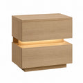Oak Veneer Nightstand with LED Lighting 2-Drawer 60x40x50 cm