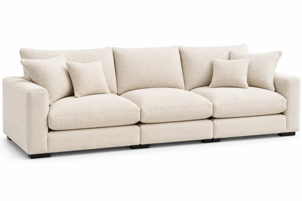 Beige Fabric 3-Seater Sofa with Cushions