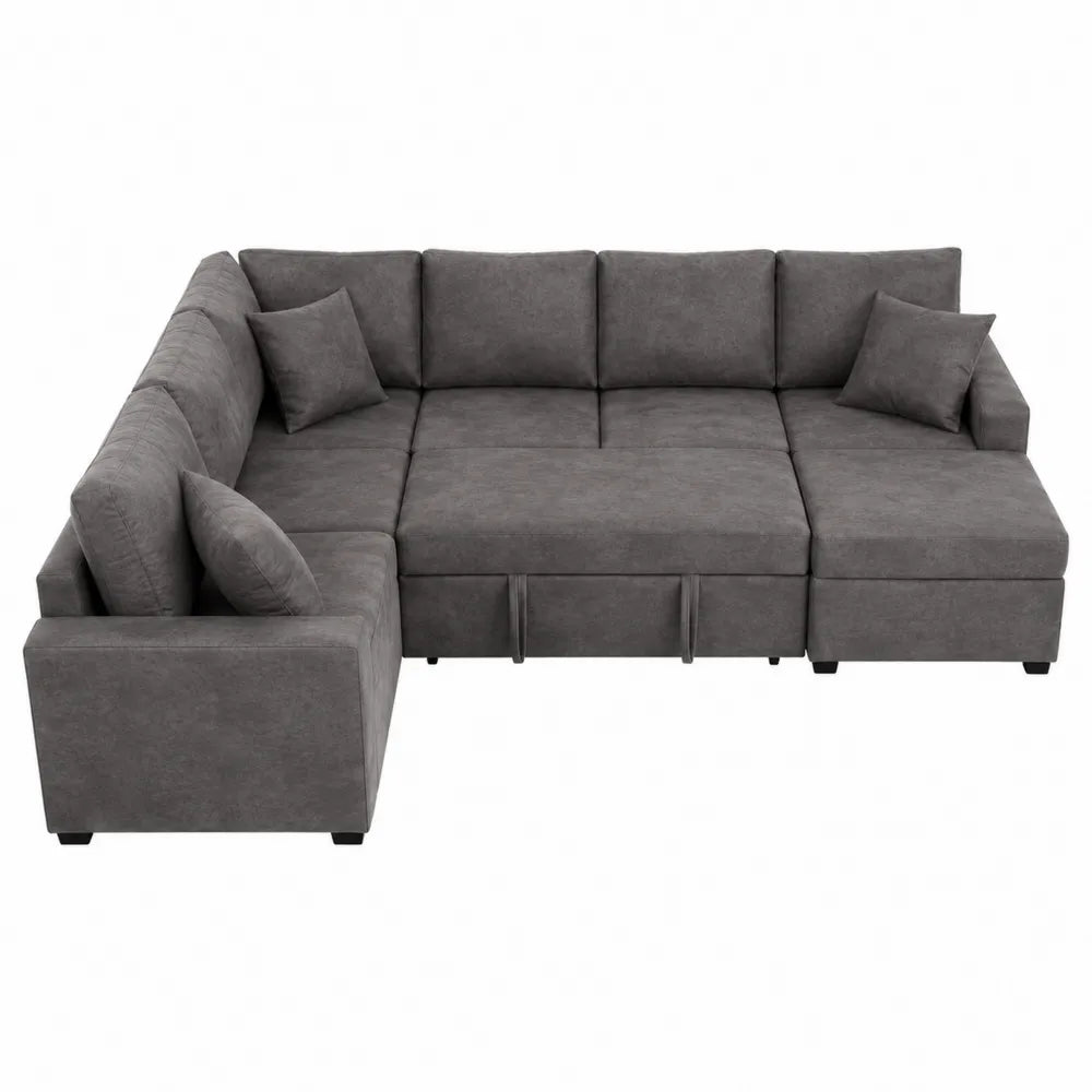 Sectional Sofa L-Shaped Microfiber Fabric Gray 280cm x 200cm x 90cm
