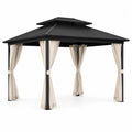 Outdoor Gazebo Aluminum Frame with Polyester Curtains 12ft x 10ft Black Beige