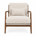Beige Fabric Armchair with Cushion and Wooden Frame