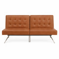 Faux Leather Sofa Bed Camel Brown Metal Leg 180 cm