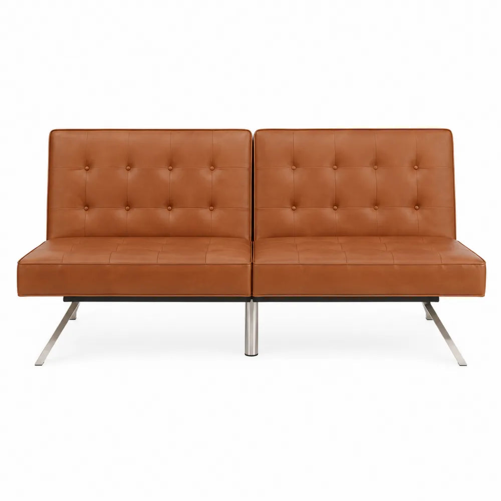 Faux Leather Sofa Bed Camel Brown Metal Leg 180 cm