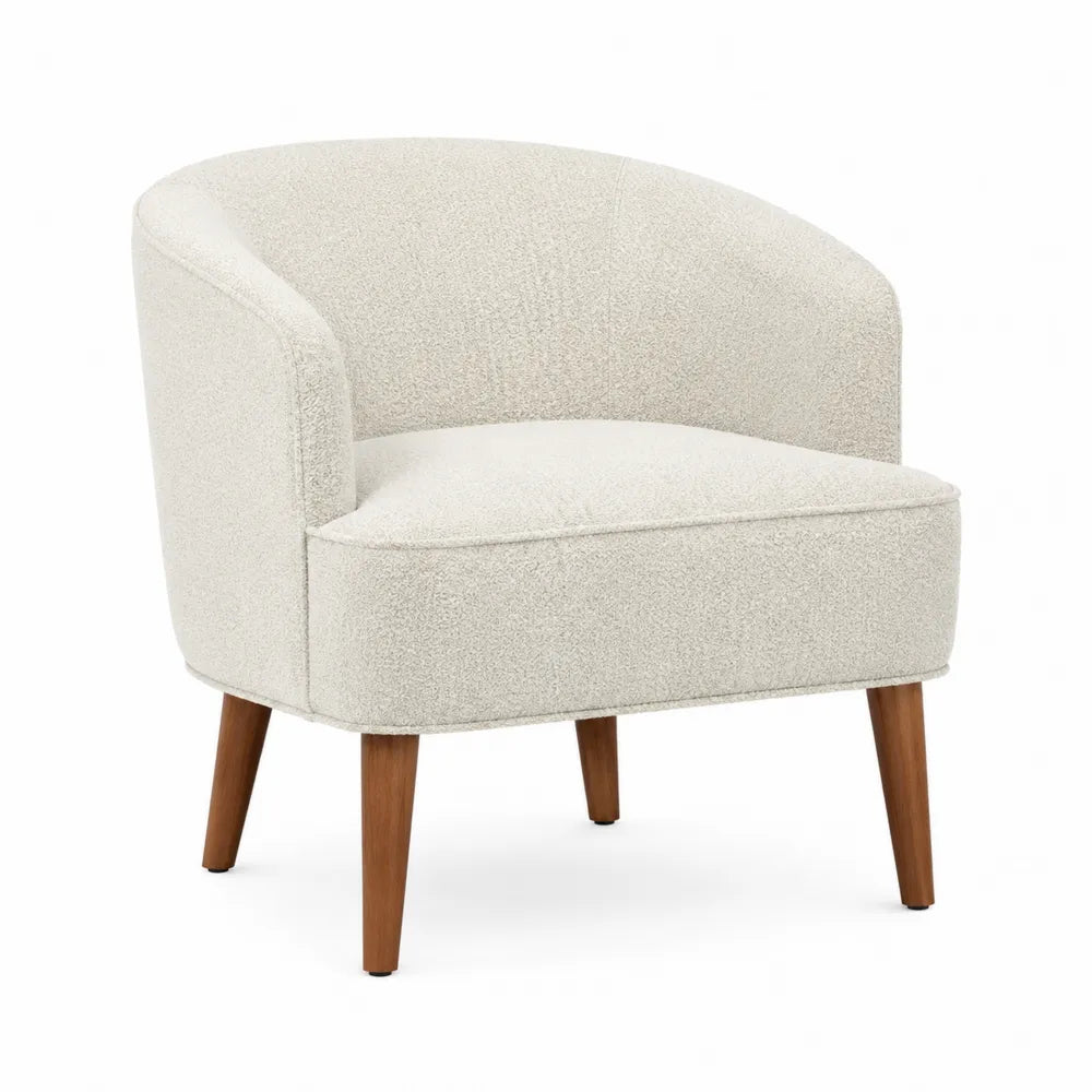 Bouclé Fabric Lounge Chair with Wood Legs Beige 29.5in x 27.6in x 27.6in