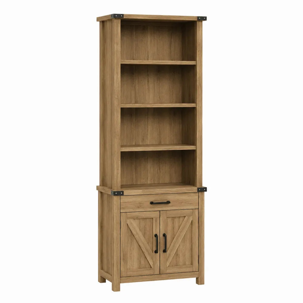 Tall Rectangular Engineered Wood Bookcase with Cabinet Oak 183cm