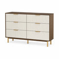 6-Drawer Dresser Engineered Wood and Metal Walnut/Cream 120cm x 40cm x 90cm