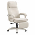 Beige Faux Leather Office Chair with Adjustable Footrest